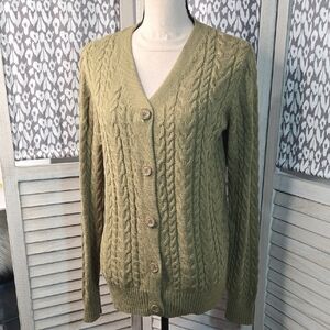 NWOT Belle by Kim Gravel Sage/Olive Cable Knit Cardigan Hip-Length